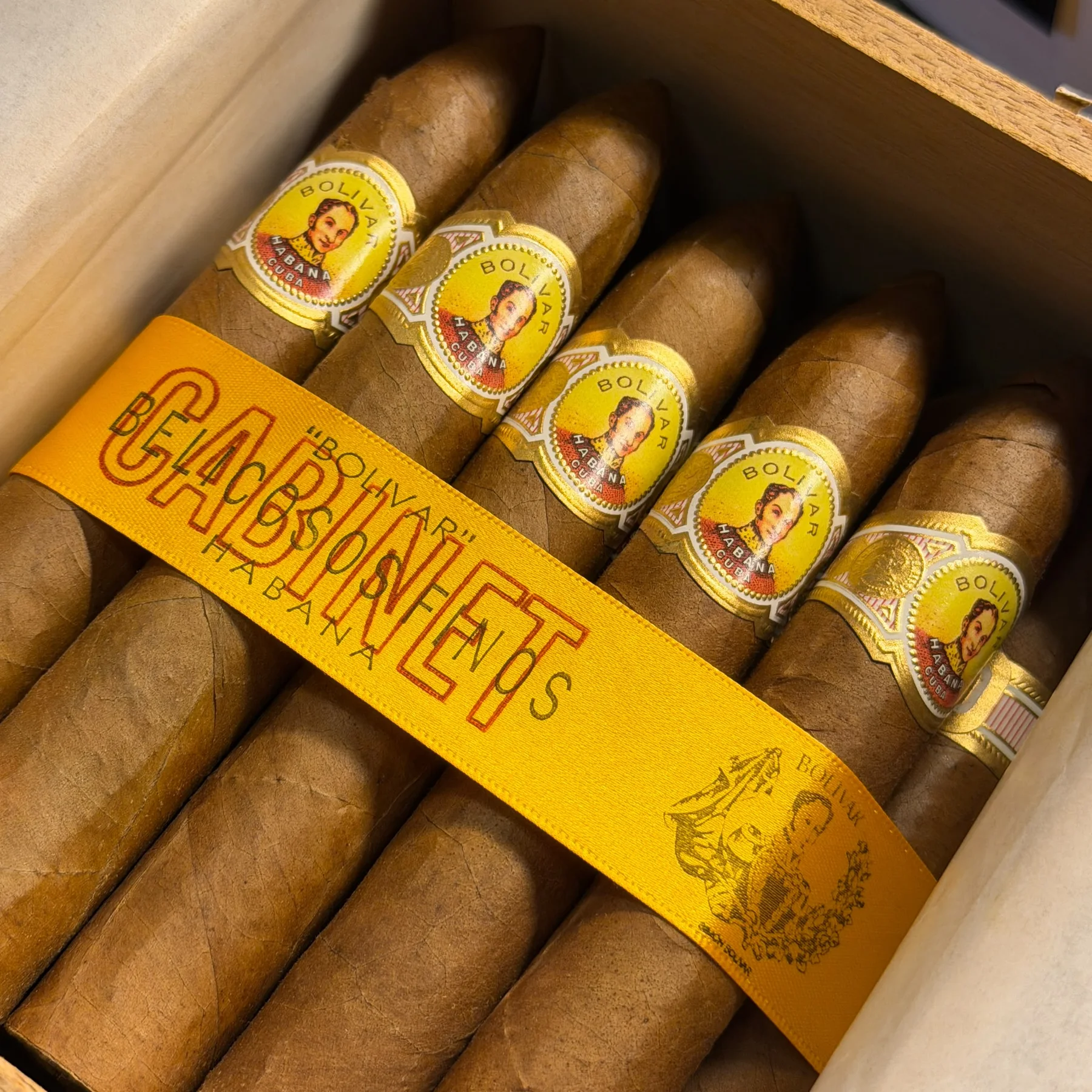 Bolivar cigars in an open box